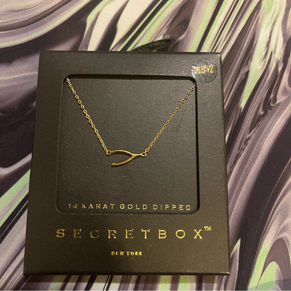 Secretbox 14 karat gold dipped Wishbone Necklace - Picture 2 of 2